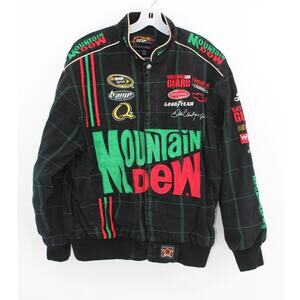 JR Nation Dale Jr 88 Mountain Dew NASCAR Racing Jacket Men’s L Snap Lined